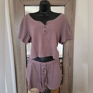 ☆Abercrombie & Fitch Mauve Button-Up Top and Shorts Lounge Set☆